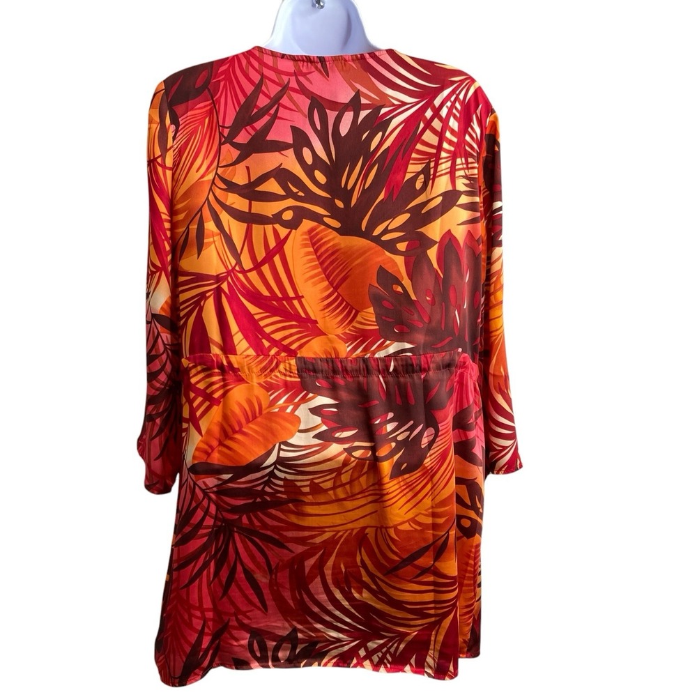 TRAVELSMITH Womens Orange Embroidered Tropical Tunic Coverup M Resortwear Boho - Picture 2 of 12